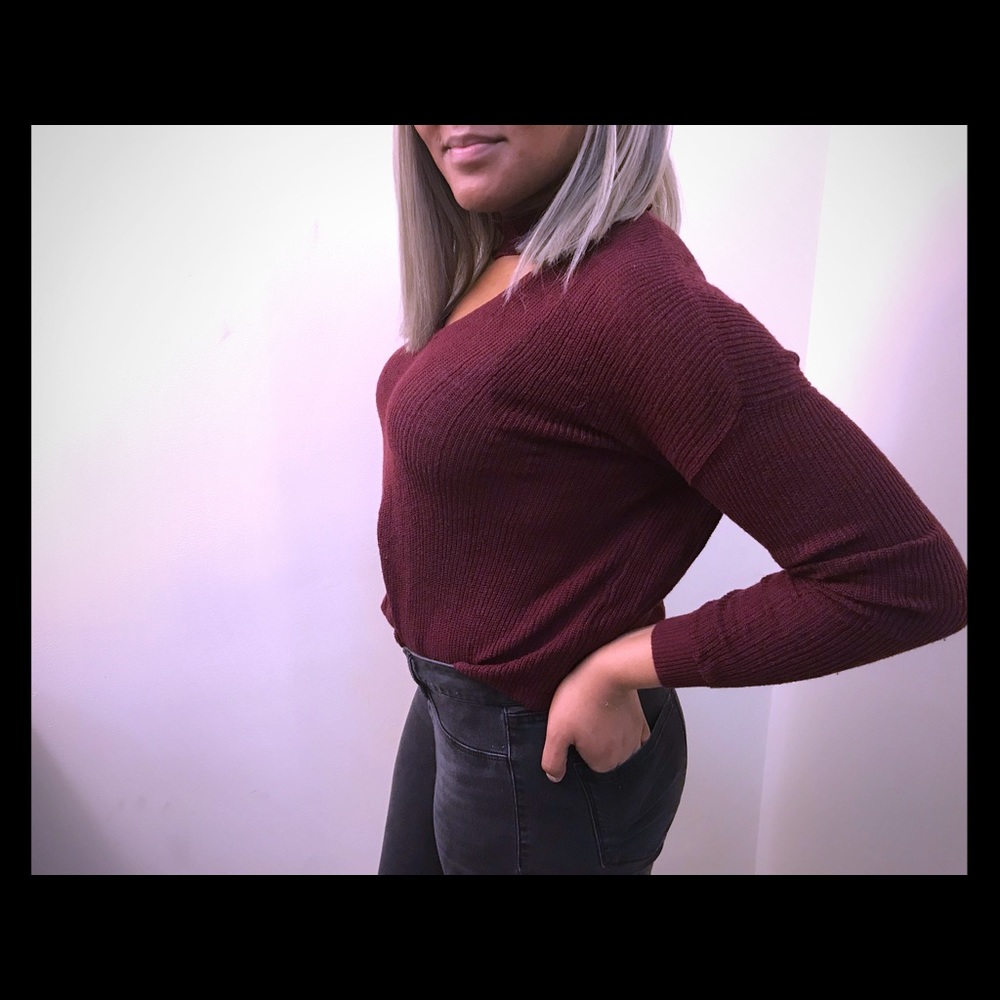 Burgundy Choker Sweater
